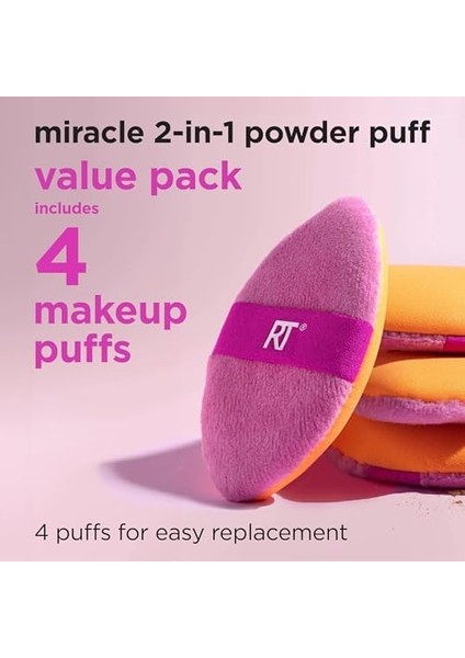 Real Techniques 4 Paket Mucize 2'si 1 Arada Puflar, Çift Taraflı Makyaj Karıştırma Pufu, Tersinir Elastik Bant, Hassas Makyaj Süngeri ve Pudra Pufu, Sıvı, Krem ve Toz Ürünleri Için fiyatları