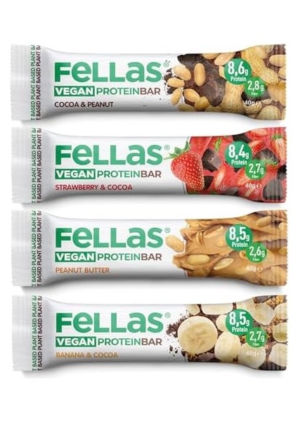 Fellas Vegan Protein Bar, 40GR Karışık Kutu, 12 Adet (4 Çeşit) modelleri