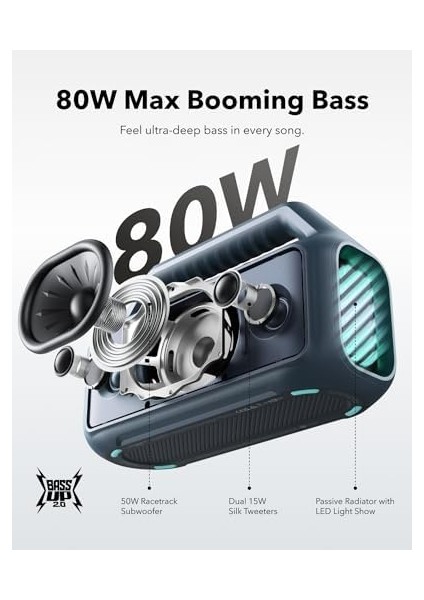 By Boom 2 Bluetooth Hoparlör, 24 Saat Çalışma Süresi, 80W, Rgb, 2.1, Ipx7, Bassup 2.0, Özelleştirilebilir Eq, Mavi modelleri