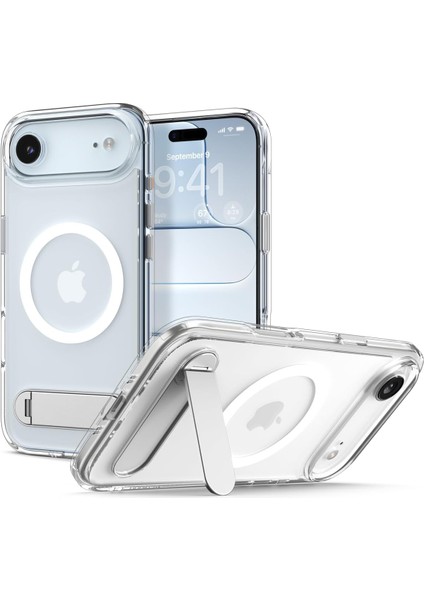 Air ile Uyumlu Ince Magsafe Kılıf Ultra Hybrid S Metal Stand'lı Sararma Karşıtı Duraclear Hava Kanalı Teknolojisi Askeri Sınıf Koruma Magfit Clear Şeffaf Kapak - ACS09926