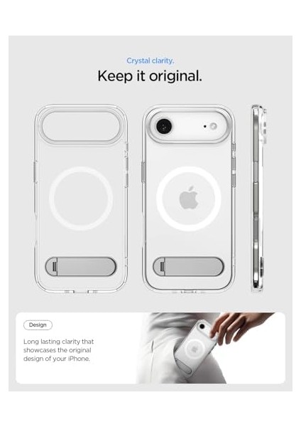 Air ile Uyumlu Ince Magsafe Kılıf Ultra Hybrid S Metal Stand'lı Sararma Karşıtı Duraclear Hava Kanalı Teknolojisi Askeri Sınıf Koruma Magfit Clear Şeffaf Kapak - ACS09926 modelleri