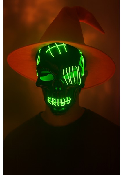 Halloween Maske Pilli Neon Işıklı Maske Yeşil