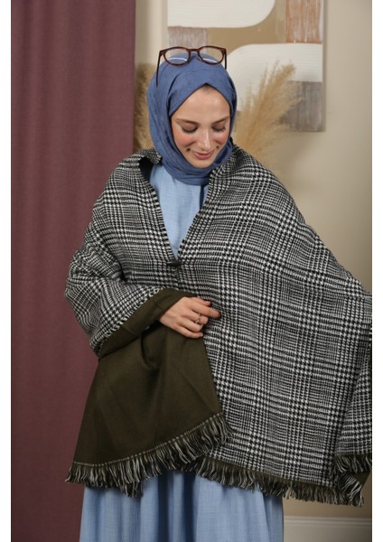 Çift Taraflı Ekose Kışlık Omuz Şalı