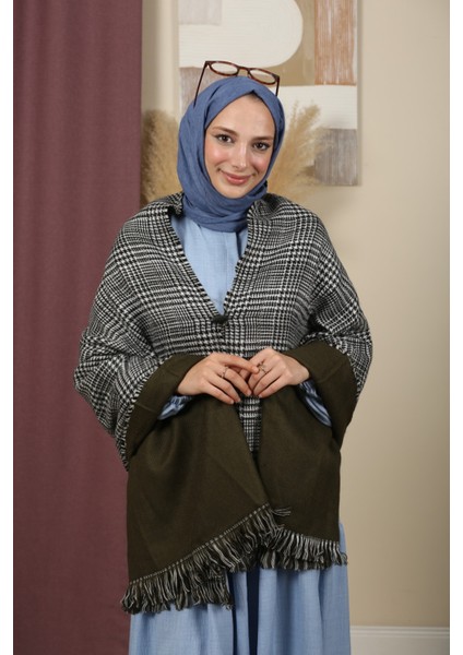 Çift Taraflı Ekose Kışlık Omuz Şalı modelleri