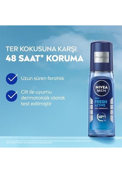 Nıvea Men Erkek Pump Sprey Deodorant Fresh Active 75ML, Ter ve Ter Kokusuna Karşı 48 Saat Koruma fiyatları
