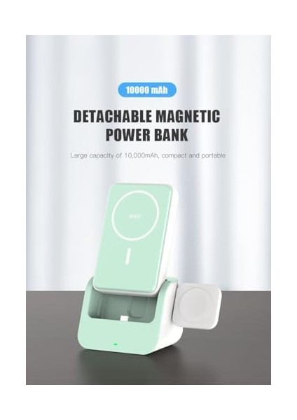 Wst Kablosuz Şarj Seti 10000MH Powerbank Magsafe ile Uyumlu Stand Olabilir Saat ve Airpods Kulaklık Şarj Edebilir Portatif Sökülüp Tek Tek Kullanılabilir (Zümrüt Yeşil) modelleri