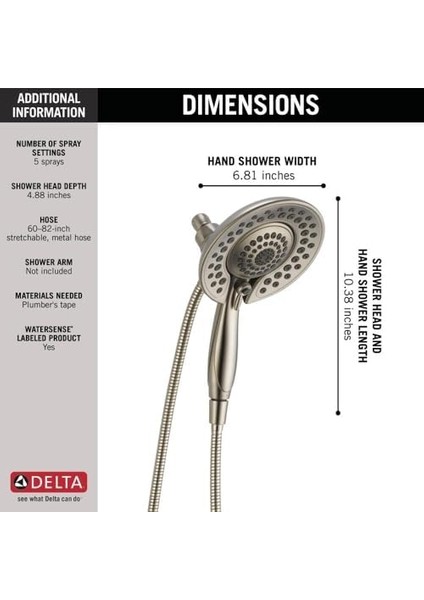 5-Spray -Clean IN2ITION 2'si 1 Arada Hortumlu Çift El Tipi Duş Başlığı, Paslanmaz 58569-SS-PK modelleri