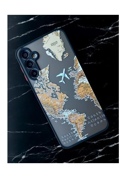 Galaxy A24 Uyumlu Dünya Harita Desenli Kamera Korumalı Mat Transparan Plastik Arka Kapak Tpu Silikon Kenarlar Şık ve Dayanıklı Koruma Hux Kılıf (Siyah Harita) modelleri