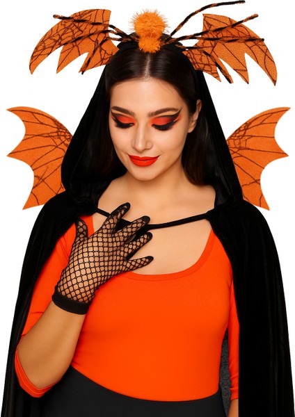 Halloween Taç Turuncu Yarasa Kanatlı Örümcekli