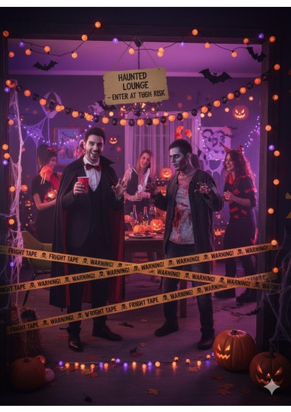 Halloween Cadılar Bayramı Emniyet Şeridi Warning 6metre 7.5cm En Sarı Emniyet Şeridi Bandı