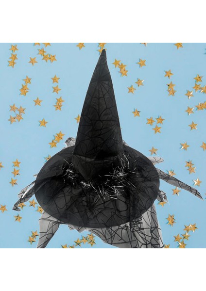 Hallowen Cadı Şapkası Baskılı Tüylü Simli Siyah Cadılar Bayramı Korku Şapkası fiyatları