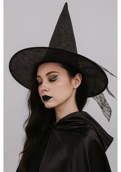 Hallowen Cadı Şapkası Baskılı Tüylü Simli Siyah Cadılar Bayramı Korku Şapkası modelleri