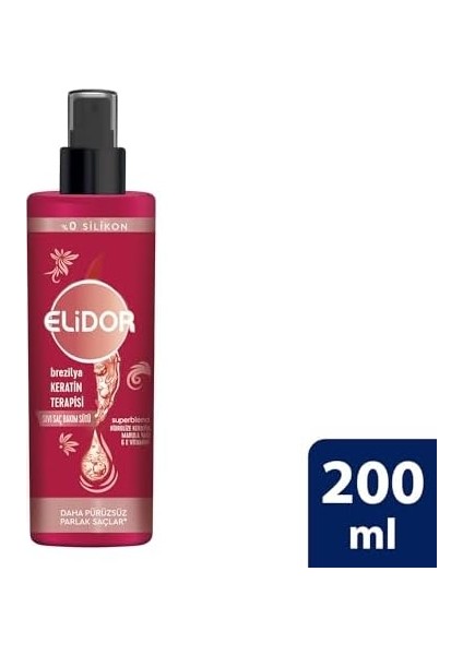 Elidor Sıvı Saç Bakım Sütü Brezilya Keratin Terapisi Hidrolize Keratin Marula Yağı E Vitamini 200 ml