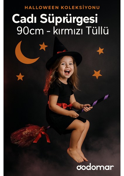 Halloween Cadı Süpürgesi Tüllü Kırmızı