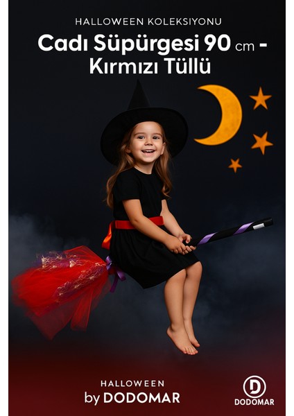 Halloween Cadı Süpürgesi Tüllü Kırmızı