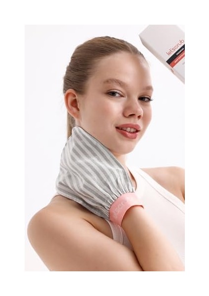 Let'scrub Premium Ekru Zebra Banyo Duş Kesesi Peeling ELDIVENI%100 Floş Ipek Normal Ciltler Için