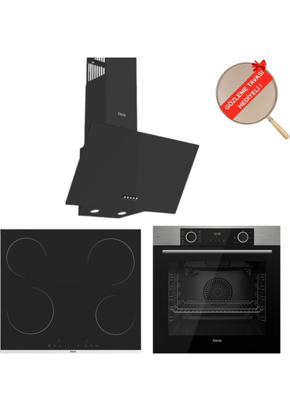 Fryart&flowart Marvento Vitroseramik Elektrikli 3'lü Siyah Ank. Set (D086 + MS263 + XE63MI)