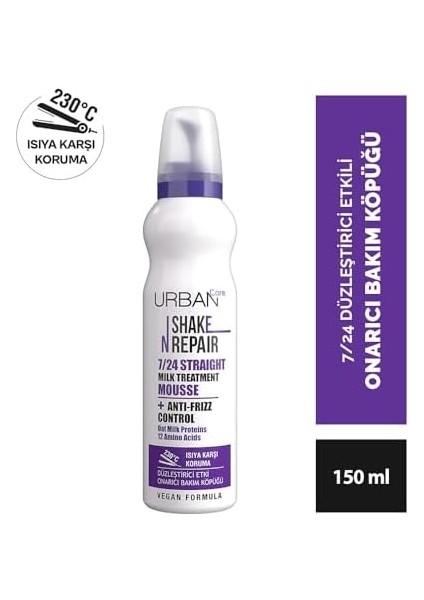 Urban Care Shake N Repair 7/24 Düzleştirici Etkili Saç Bakım Köpüğü, 150 Mililitre, Vegan