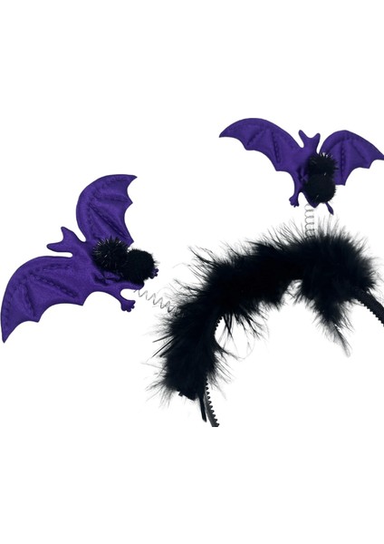 Halloween Cadılar Bayramı 2li Mor Yarasa Taç Tüylü Pari Aksesuarı fiyatları