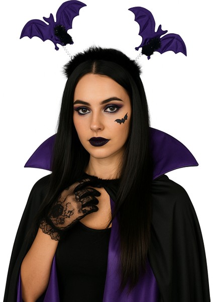 Halloween Cadılar Bayramı 2li Mor Yarasa Taç Tüylü Pari Aksesuarı modelleri