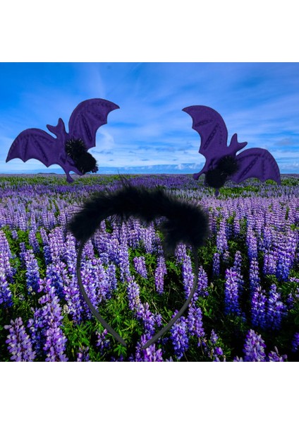 Halloween Cadılar Bayramı 2li Mor Yarasa Taç Tüylü Pari Aksesuarı