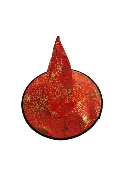Hallowen Pelerin Şapka Kırmızı Örümcek Ağlı