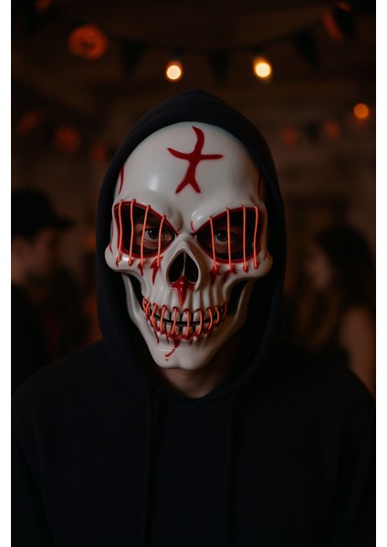 Halloween Maske Kuru Kafa Işıklı Kırmızı Teller fırsatları