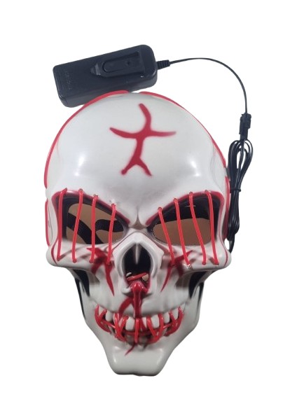 Halloween Maske Kuru Kafa Işıklı Kırmızı Teller