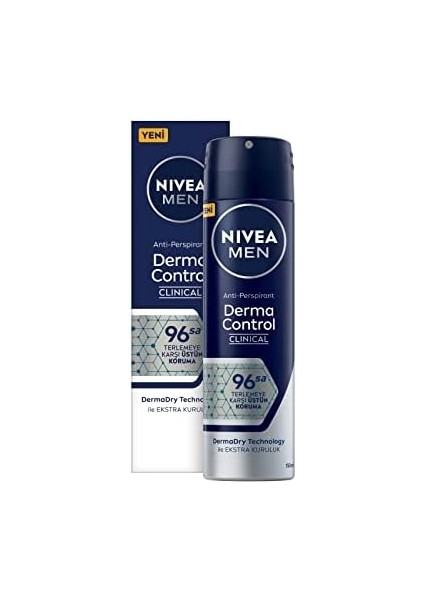 Nıvea Men Erkek Sprey Deodorant Derma Control Clinical 150 Ml, 96 Saat Antiperspirant Koruma,ekstra Kuruluk,alkolsüz