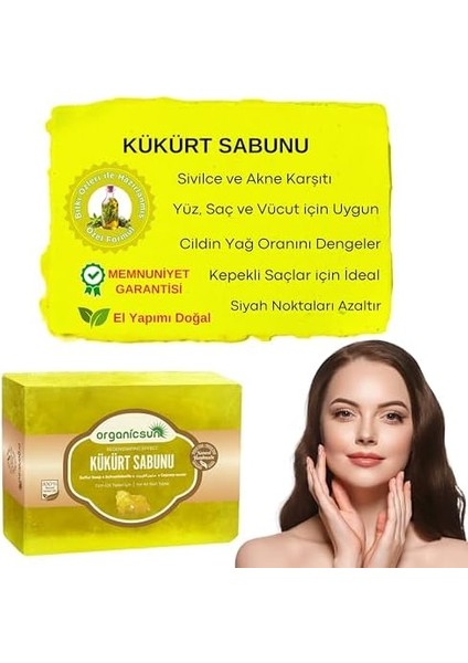 Organicsun Doğal Kükürt Sabunu 140 gr Tüm Cilt Tipleri Için Antioksidan ve Hücre Yenileyici Etkili