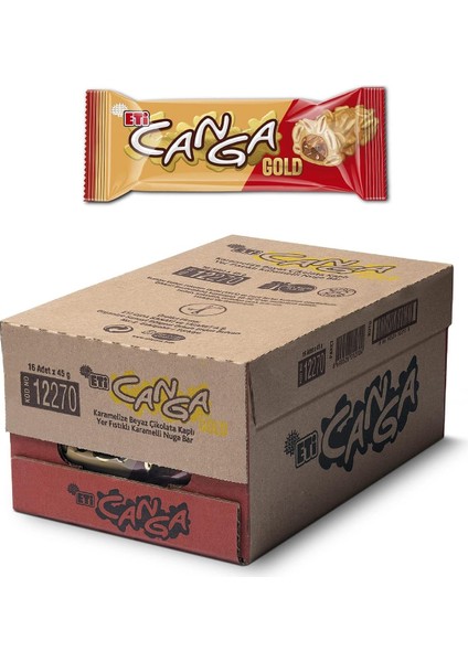 Eti Canga Gold Yer Fıstıklı Karamelli Nuga Bar 45 G x 16 Adet