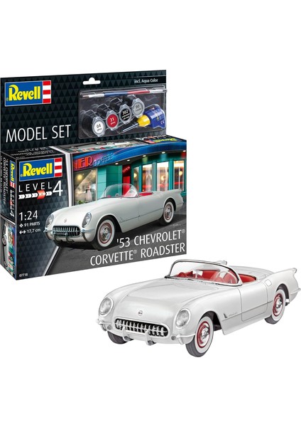 Model Set 67718 '53 Chevrolet® Corvette® Roadster 1:24 Ölçekli Yapısız/ Plastik Model Kiti Contacta Profesyonel Tutkal, Fırçası ve Renkli