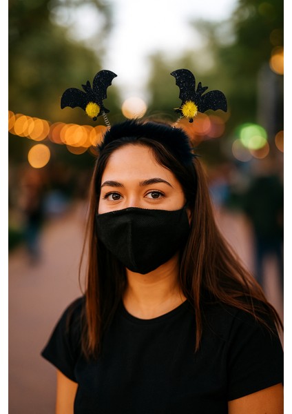 Halloween Cadılar Bay.2li Siyah Yarasa Taç Tüylü