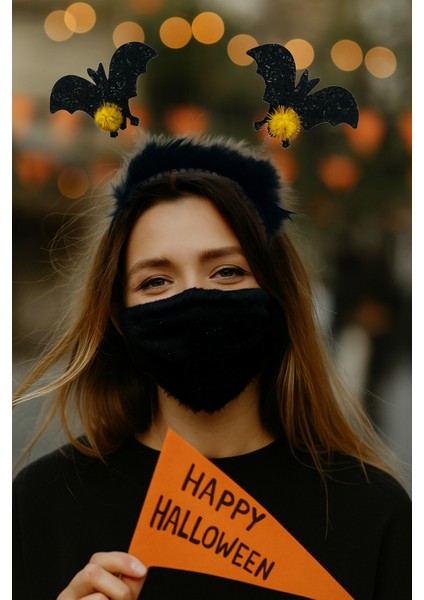 Halloween Cadılar Bay.2li Siyah Yarasa Taç Tüylü modelleri