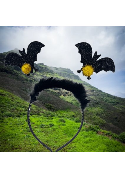 Halloween Cadılar Bay.2li Siyah Yarasa Taç Tüylü