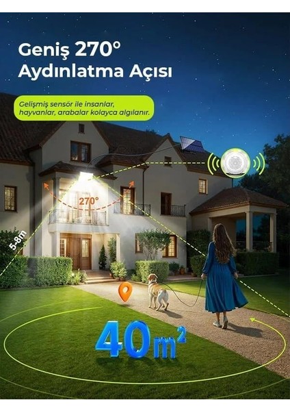 Led'li Solar Projektör – 60W, 5400 Lümen, 10 Metre Kablolu, IP65 Su Geçirmez, 6500K Beyaz Işık, Sensörlü Güneş Enerjili Dış Mekan Aydınlatma modelleri