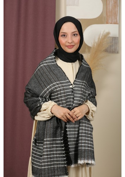 Çift Taraflı Çizgili Kışlık Omuz Şalı modelleri