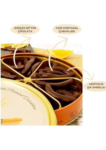 Tafe Bitter Çikolata Kaplı Portakal Çubukları 300 gr Teneke Kutu