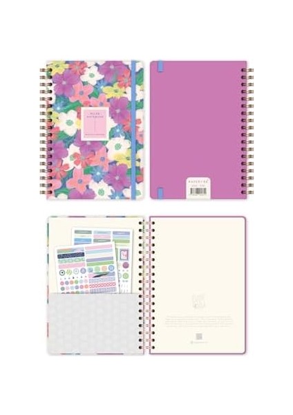 17X24 Spiralli Sert Kapak Çizgili Not Defteri Çok Renkli Çiçekler modelleri