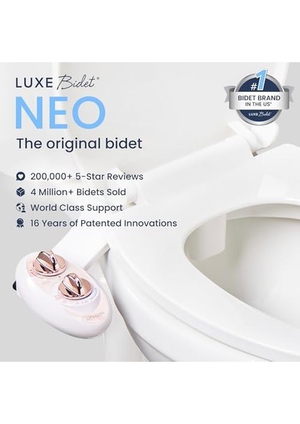 Bidet Neo 120 - Kendi Kendini Temizleyen Başlık, Tatlı Su Elektrikli Olmayan Bide Eklentisi, Klozet Kapağı Için, Ayarlanabilir Su Basıncı, Arka Yıkama (Gül ) modelleri
