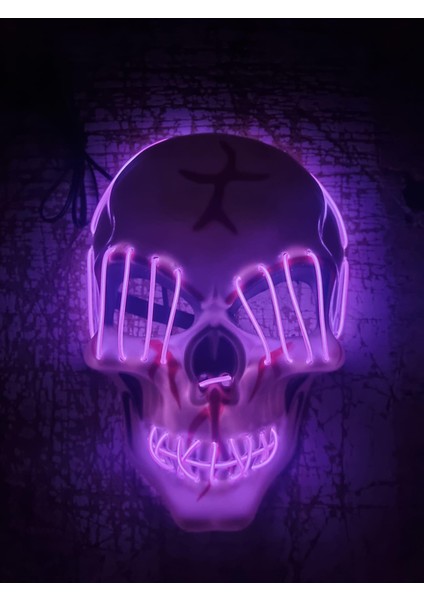 Halloween Maske Kuru Kafa Işıklı Fuşya Teller