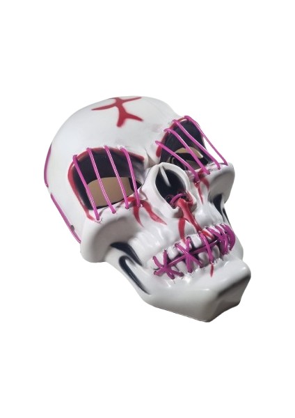 Halloween Maske Kuru Kafa Işıklı Fuşya Teller