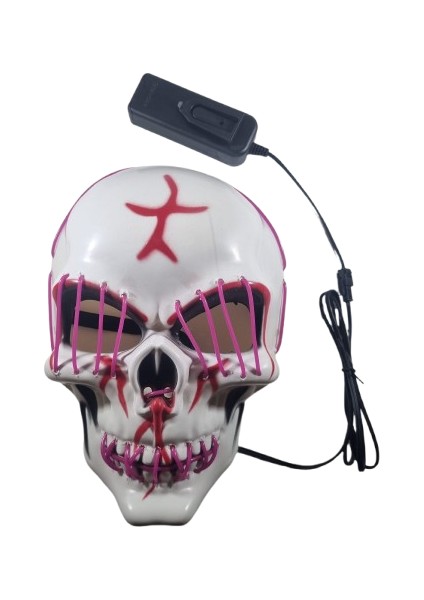Halloween Maske Kuru Kafa Işıklı Fuşya Teller