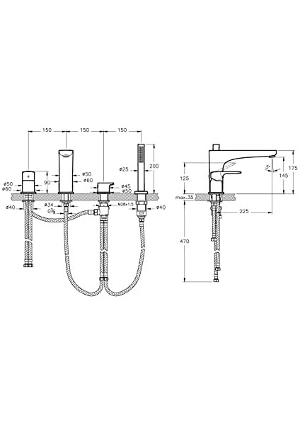 Root Round A42743 Küvet Bataryası, 4 Delikli, Krom modelleri