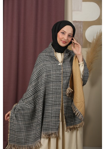 Çift Taraflı Ekose Kışlık Omuz Şalı