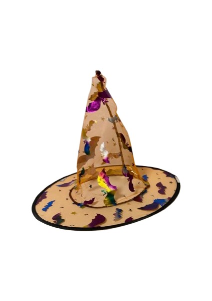 Halloween Cadı Şapkası Transparan Turuncu Yarasalı