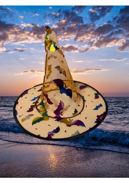 Halloween Cadı Şapkası Transparan Turuncu Yarasalı