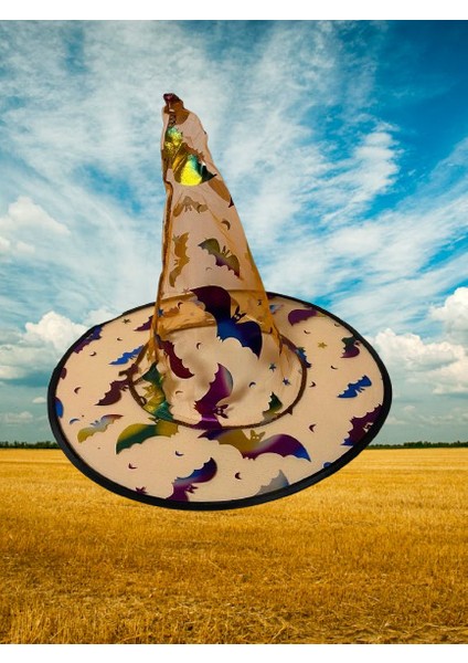 Halloween Cadı Şapkası Transparan Turuncu Yarasalı