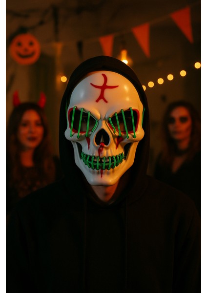 Halloween Maske Kuru Kafa Işıklı Yeşil Teller fırsatları