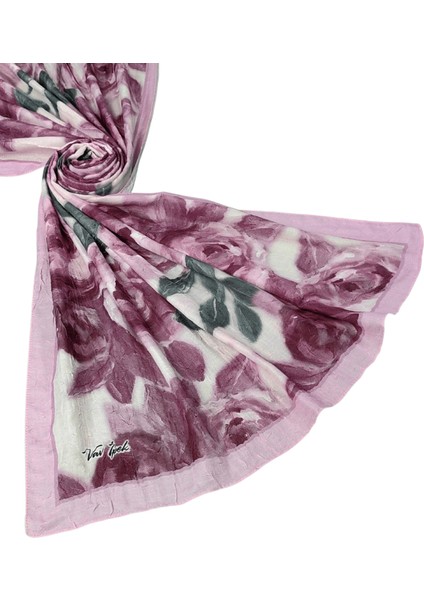 Vav Ipek Bambu Kraş Pamuk Şal – Gül Desenli, Yumuşak ve Nefes Alabilen Şal